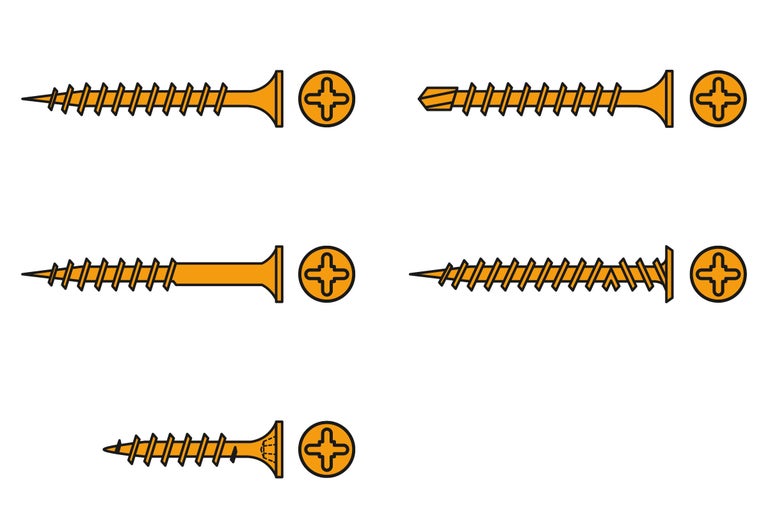 Illustration verschiedener Schrauben mit Kreuzschlitz