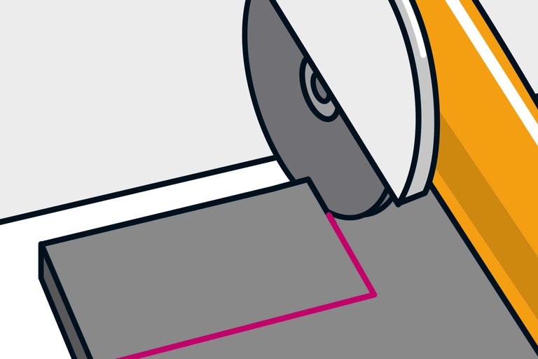 Illustration d'un disque à tronçonner coupant une pièce.