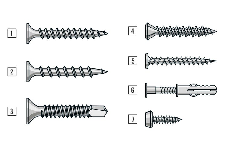 Illustration de différentes vis et chevilles.