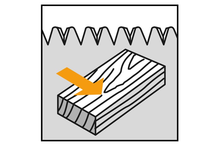 Illustration : Travail du bois à la scie le long d'une fibre