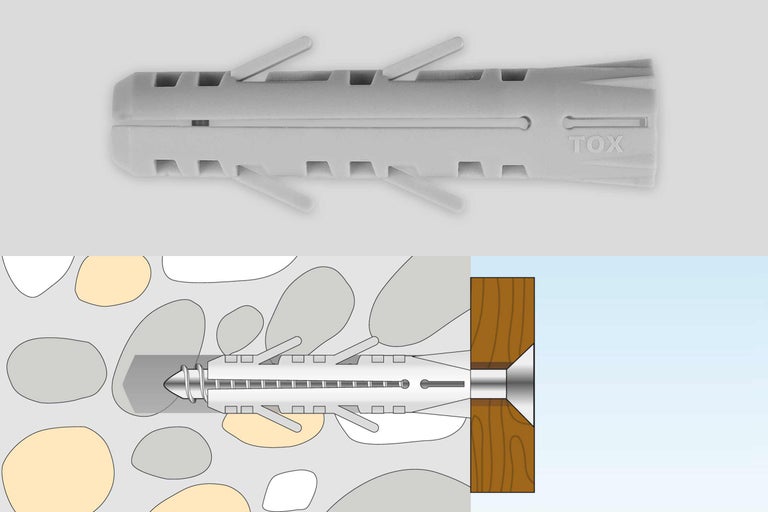 Cheville TOX avec vis et exemple d'application