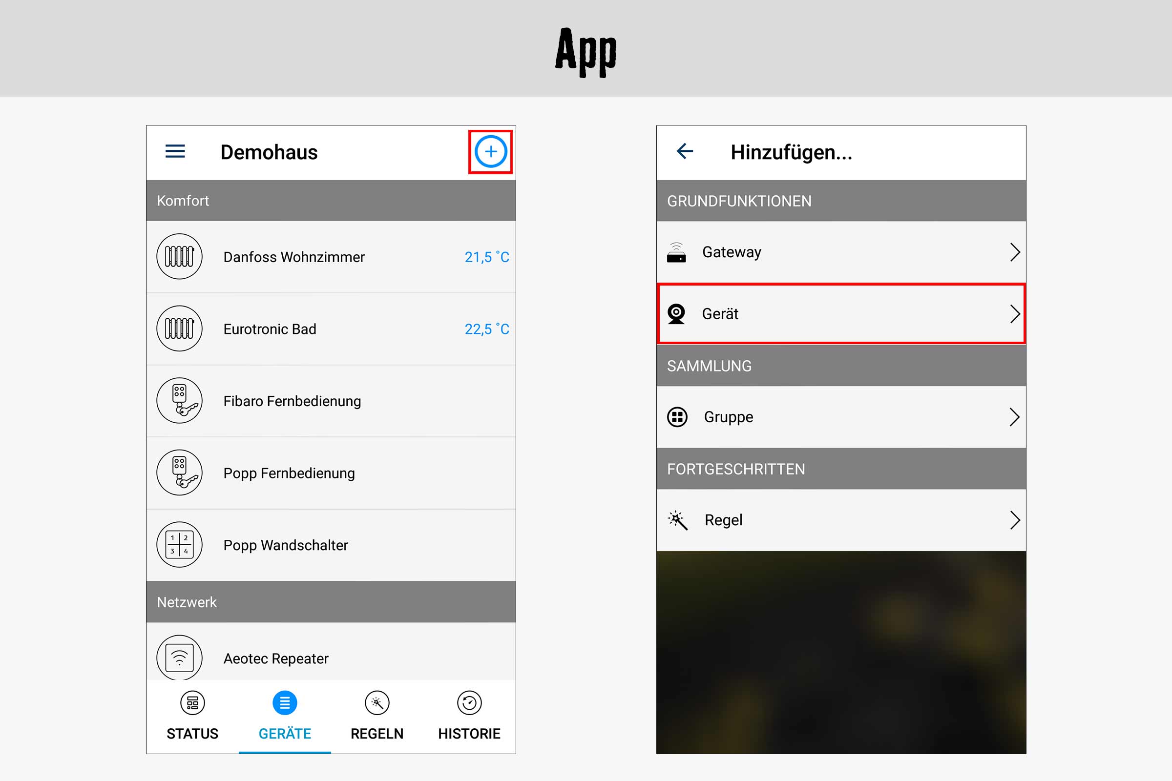 Capture d'écran d'une application de domotique