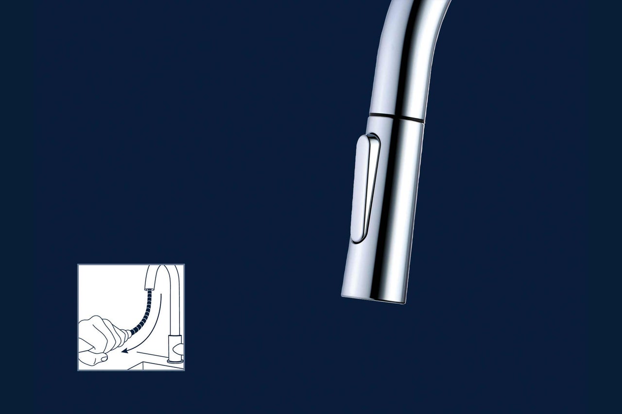 Robinet de cuisine avec douchette extractible et schéma d'application