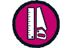 Symbol für Handwerkzeuge: Lineal und Säge