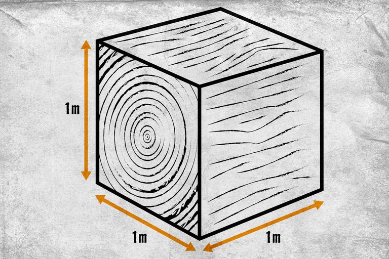 Cube en bois mesurant 1 mètre sur 1 mètre sur 1 mètre