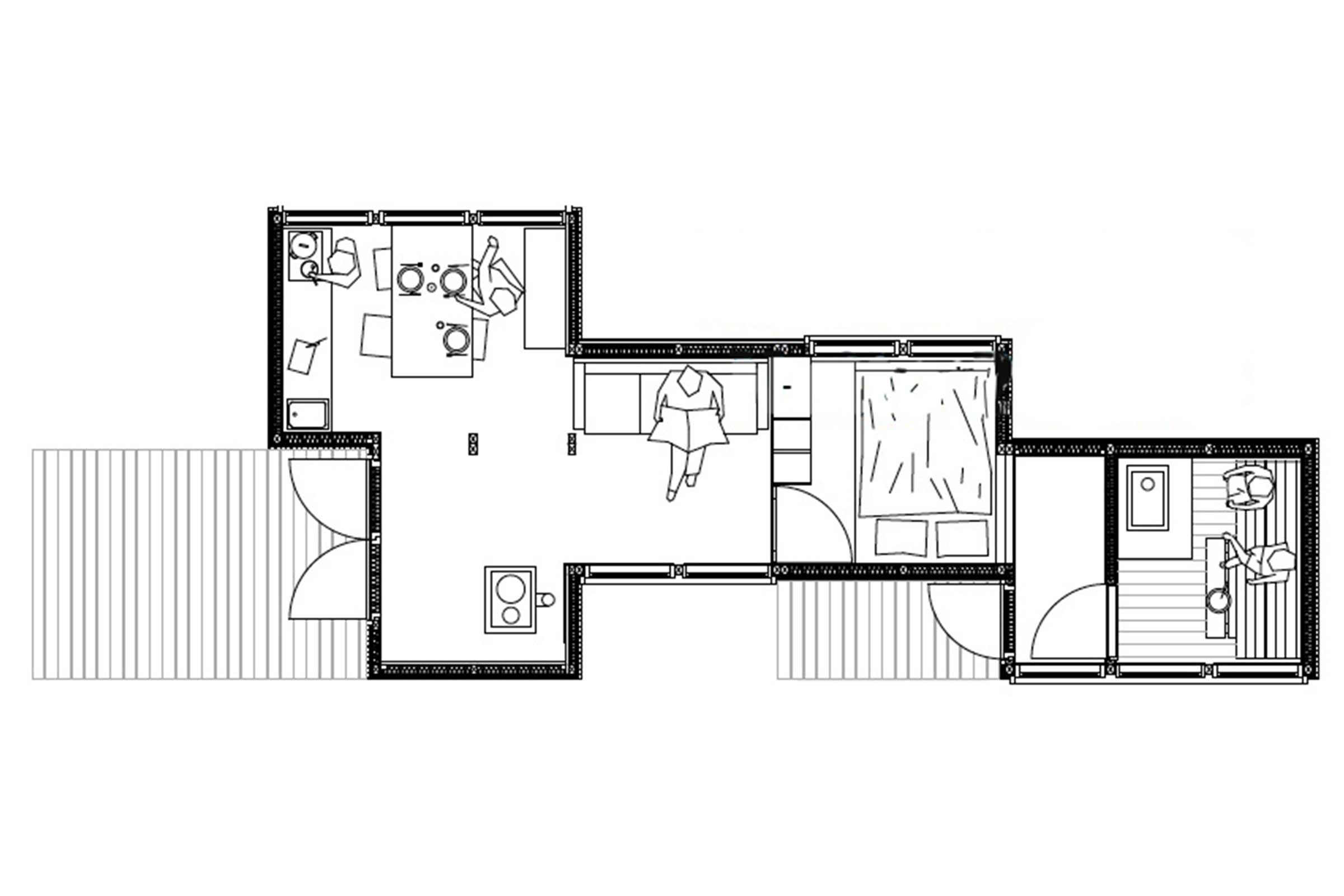 Plan d'une maison avec salon, chambre et salle de bain