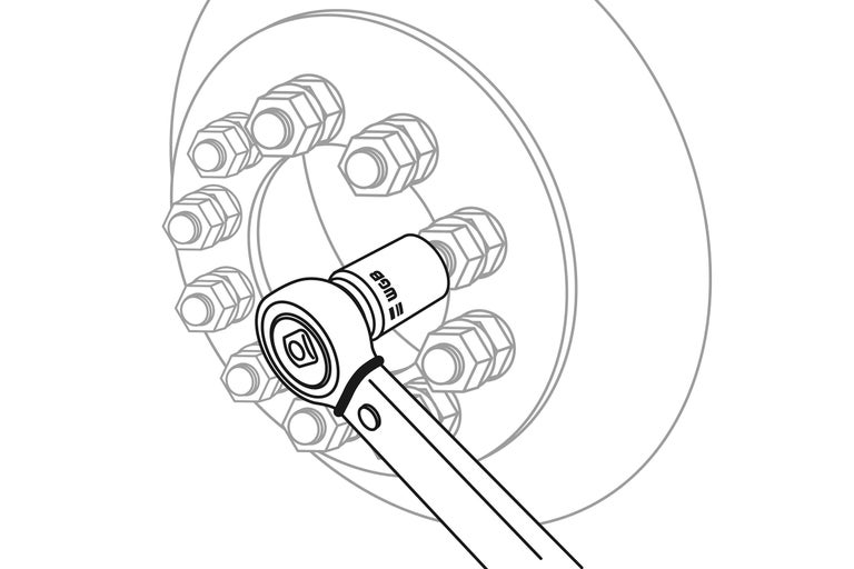 Illustration eines Drehmomentschlüssels beim Anziehen einer Schraube