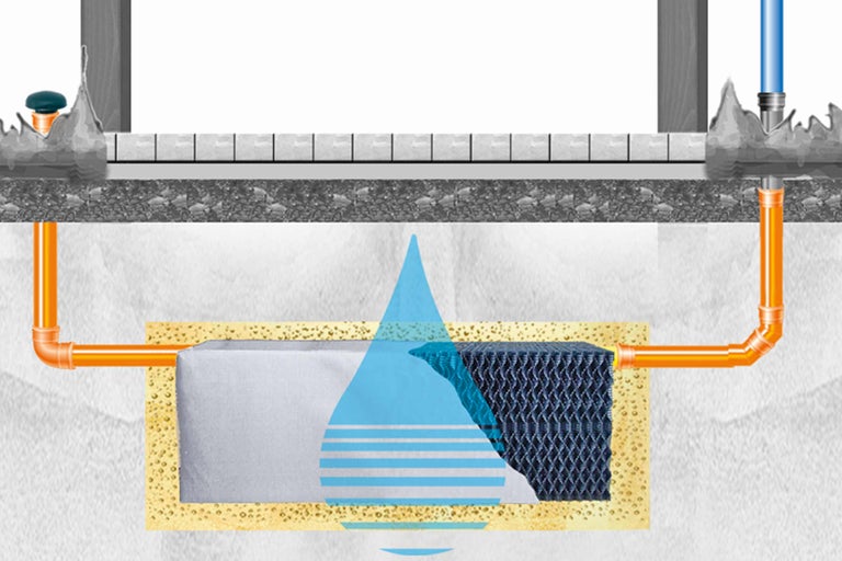 Illustration einer Rigole zur Regenwasserversickerung