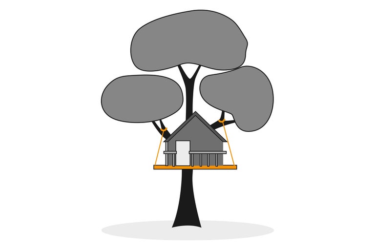 Baumhaus an Baum befestigt