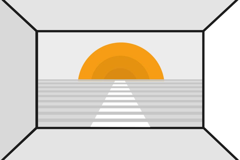 Image symbolique pour l'aménagement intérieur avec soleil et papier peint rayé