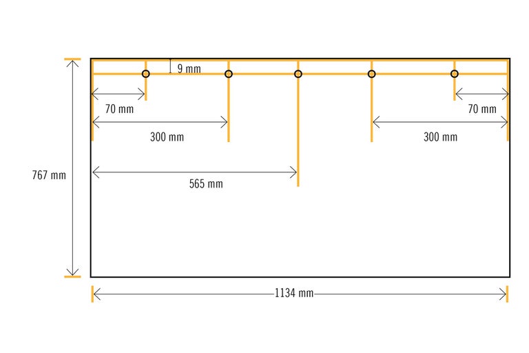 Produktmasszeichnung mit den Massen 1134 mm Breite und 767 mm Höhe