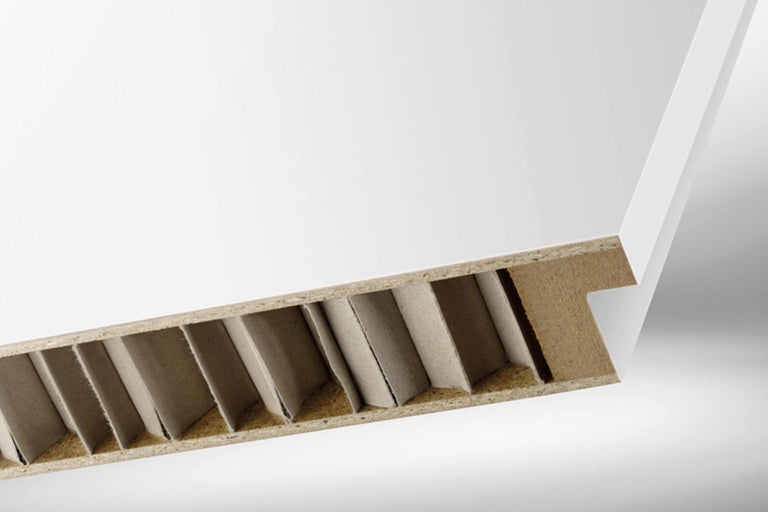 Querschnitt einer Leichtbauplatte mit Wabenkern