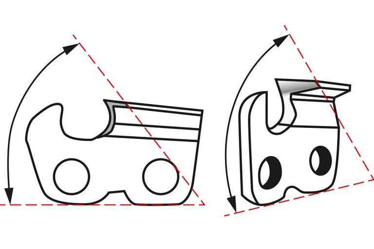 Schéma d'affûtage d'une chaîne de tronçonneuse avec des flèches