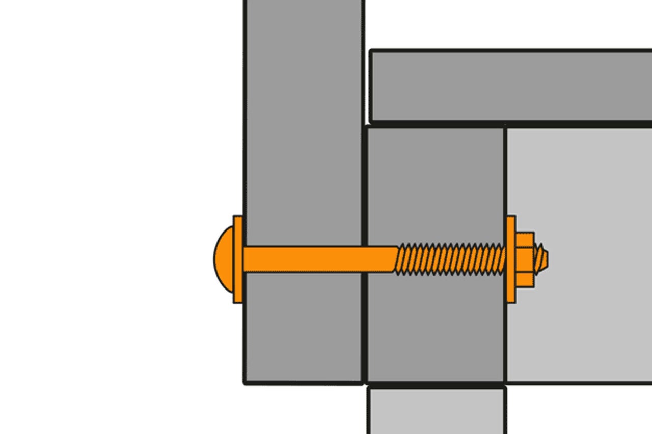 Illustration einer Schraube mit Unterlegscheibe zur Befestigung von zwei Betonplatten