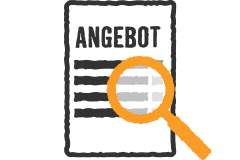 Symbole d'une offre avec une loupe
