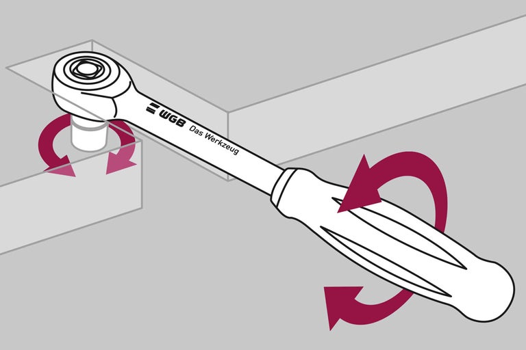 Darstellung einer Knarre mit Drehbewegung, Marke WGB Das Werkzeug