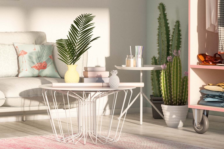 Scène de salon avec canapé, table et décoration