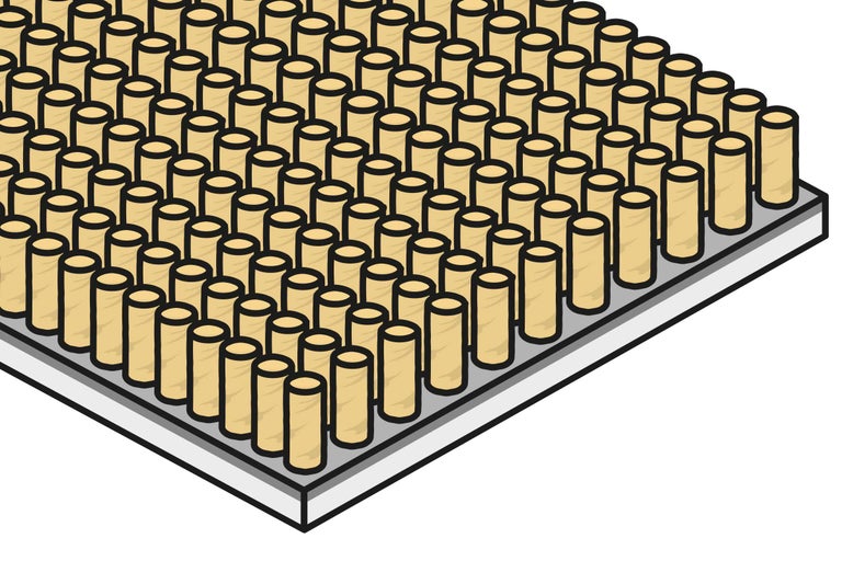 Illustration einer Platte mit vielen zylindrischen Dübeln