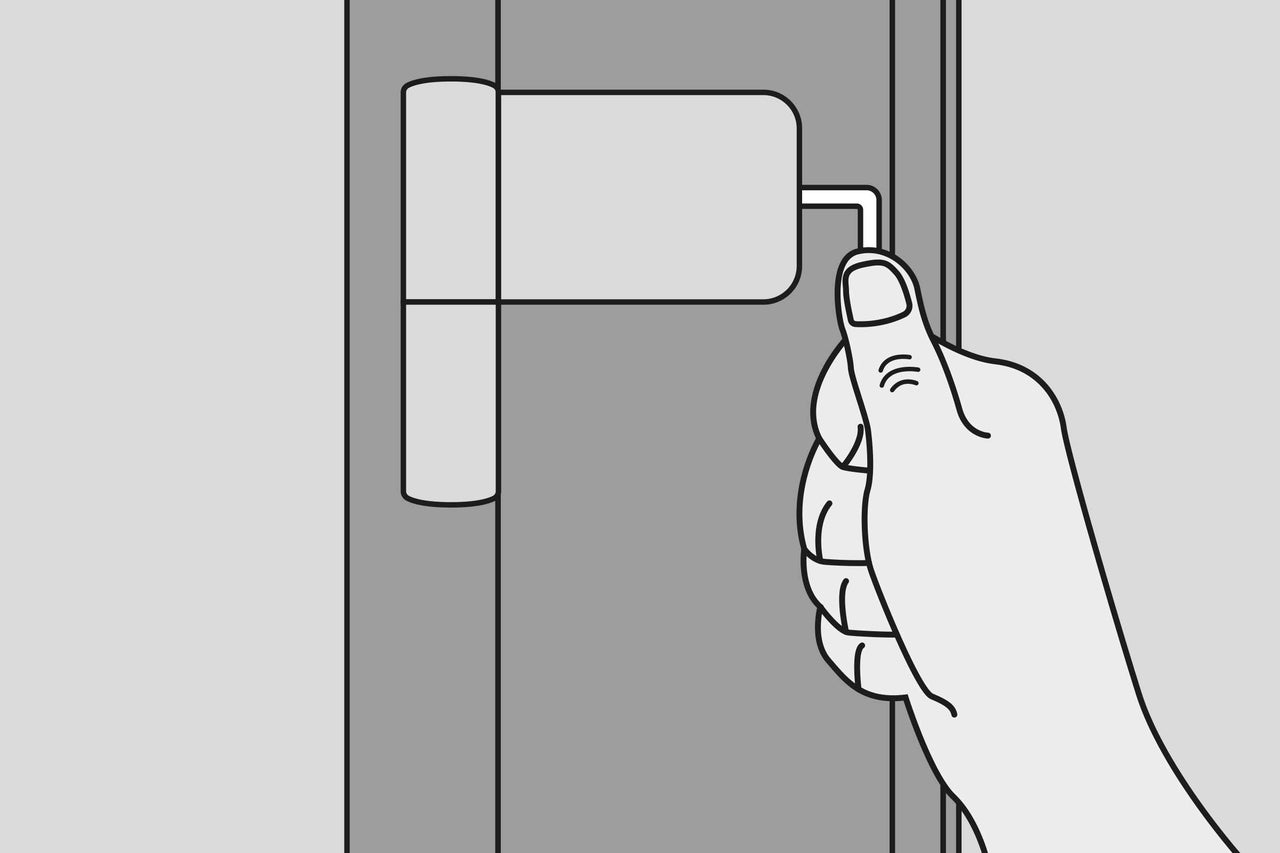 Illustration einer Hand, die einen Fenstergriff bedient