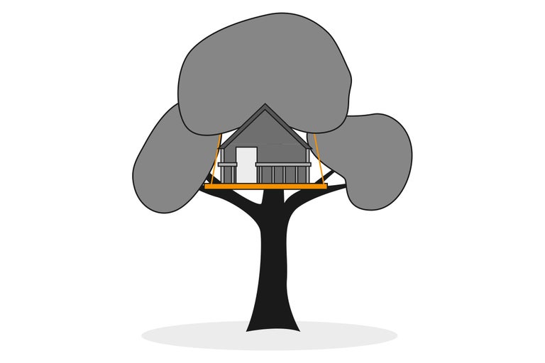 Illustration eines Baumhauses mit Plattform