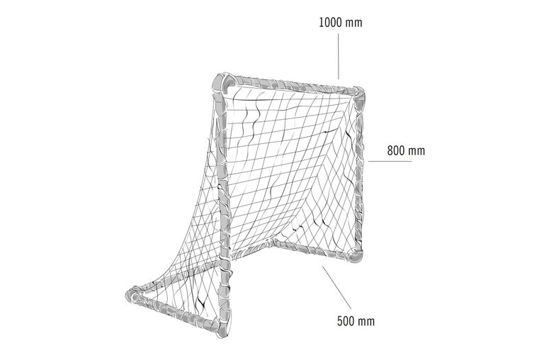 Illustration d'un but de football mesurant 1000 mm x 800 mm x 500 mm.