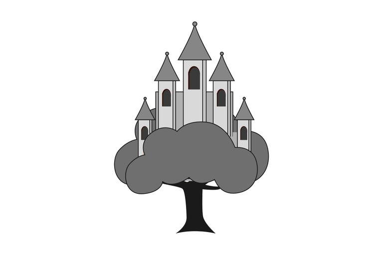 Illustration eines Schlosses auf einem Baum