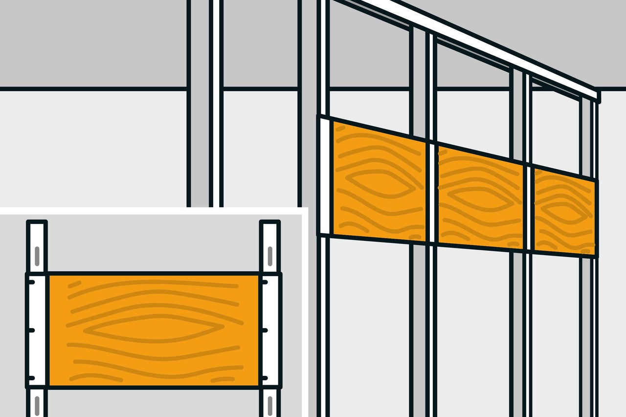 Illustration d'une structure murale avec des panneaux de bois