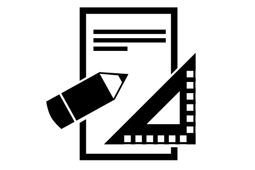 Symbole pour la planification avec crayon, papier et équerre