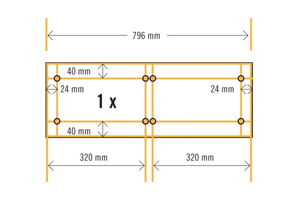 Schéma technique avec dimensions en millimètres