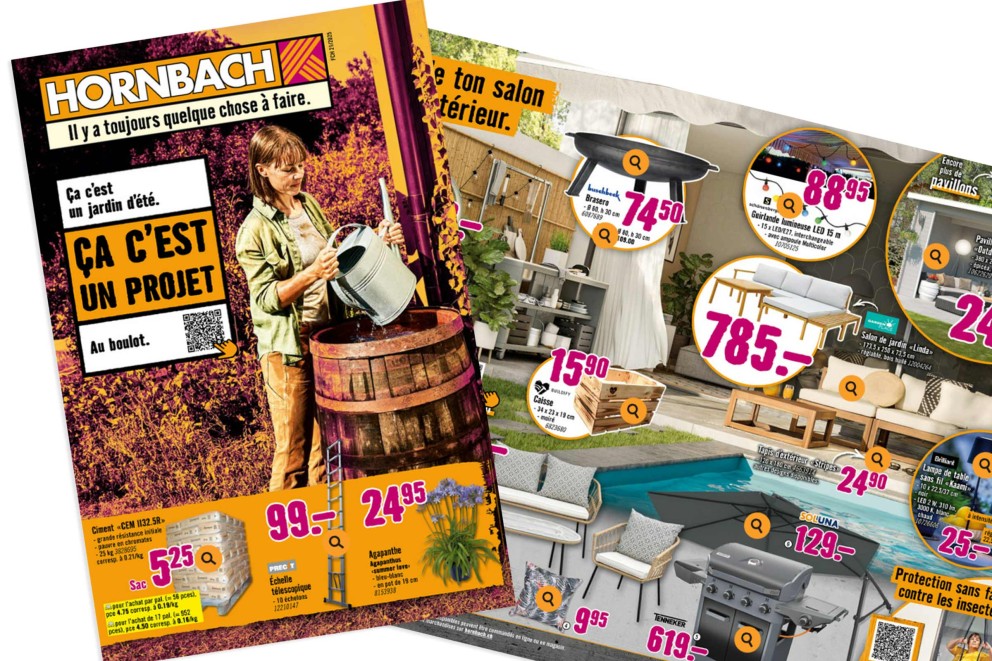 Publicité Hornbach pour les produits de jardin et d'extérieur.