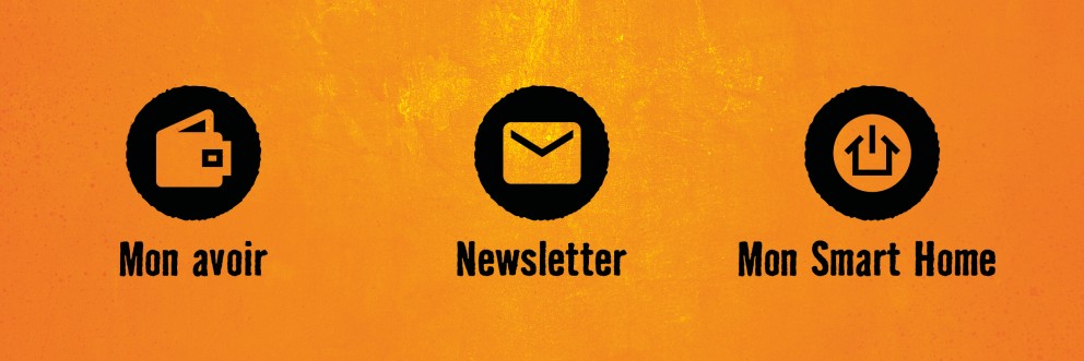 Trois symboles pour avoirs, newsletter et maison intelligente