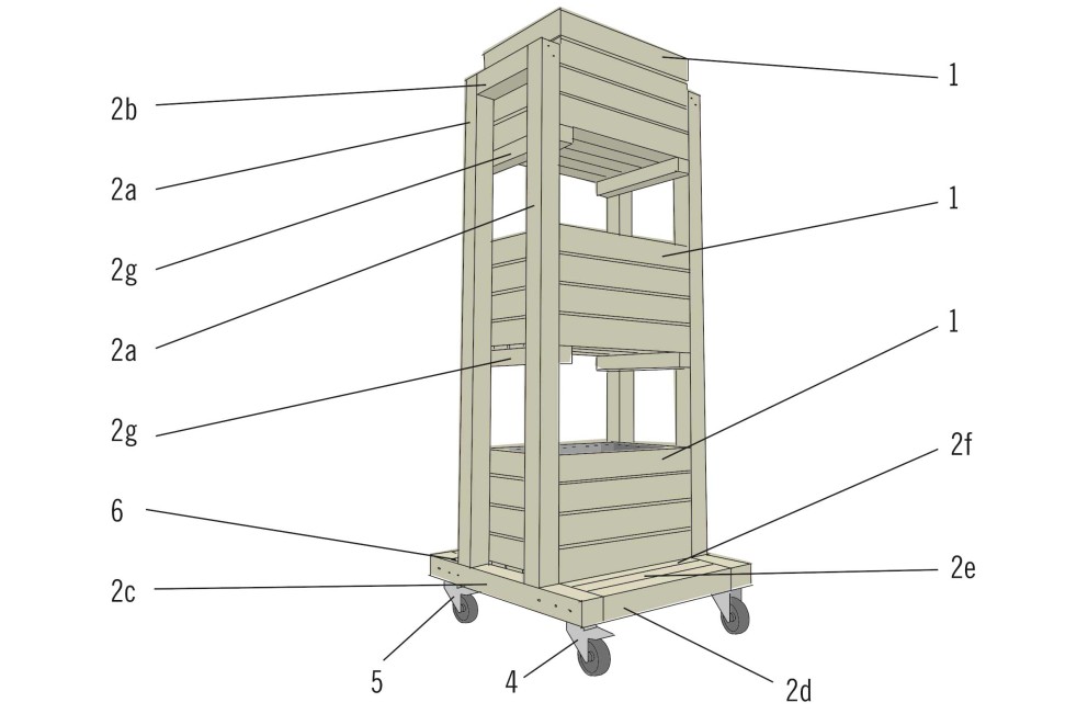 Nummerierte Skizze des mobilen Pflanzturms