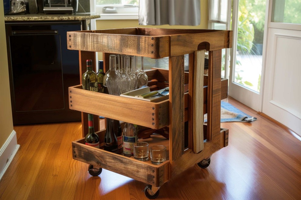 
				Un bar mobile fait en caisses à vin

			