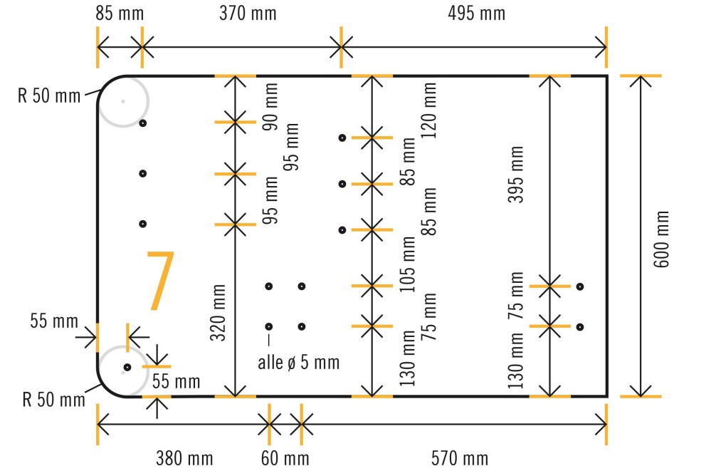 Croquis de perçage de l'élément latéral gauche Croquis de perçage de l'élément latéral gauche