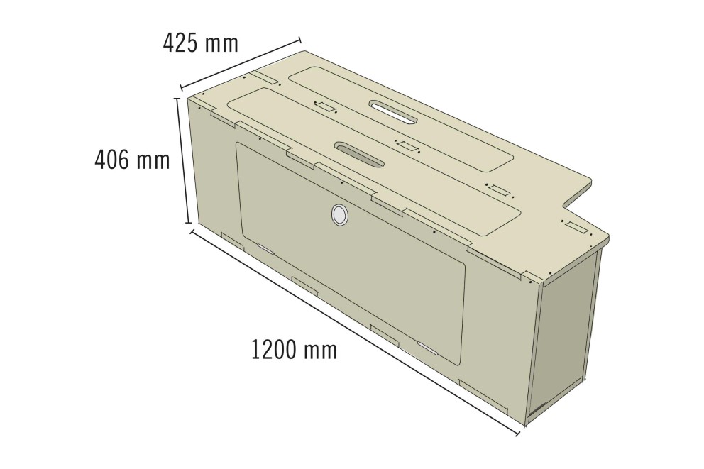 Illustration d'un meuble avec des dimensions de 425 mm, 406 mm et 1200 mm.