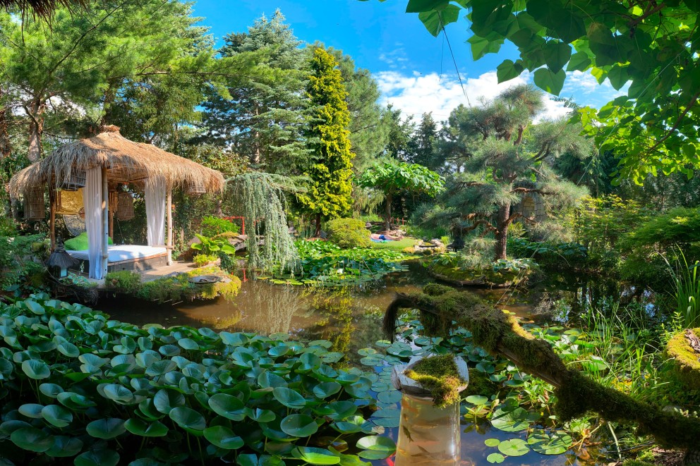 Le bassin de nénuphars contient 200 mètres cubes d'eau et représente le cœur du jardin. Le bassin de nénuphars contient 200 mètres cubes d'eau et représente le cœur du jardin.
