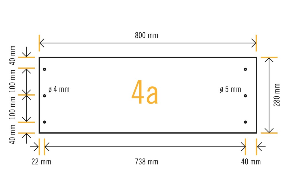 Croquis de perçage du plan de travail inférieur de la table à rempoter Croquis de perçage du plan de travail inférieur de la table à rempoter