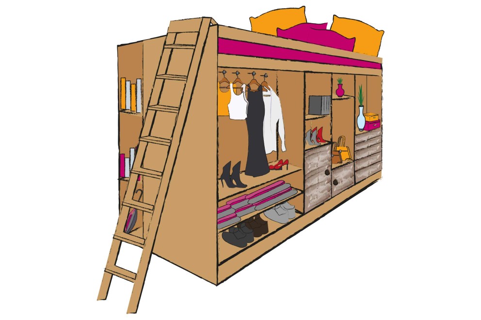Hochbett mit integriertem Kleiderschrank. Hochbett mit integriertem Kleiderschrank.