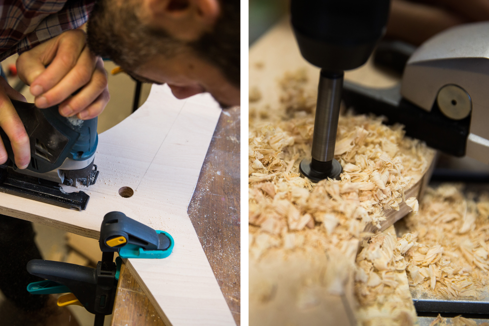 Je peux enfin travailler avec la machine: avec la scie sauteuse, je découpe d’abord les traits droits. Je peux enfin travailler avec la machine: avec la scie sauteuse, je découpe d’abord les traits droits.