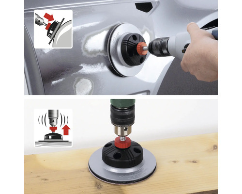 Une perceuse avec un disque abrasif est utilisée sur une surface.