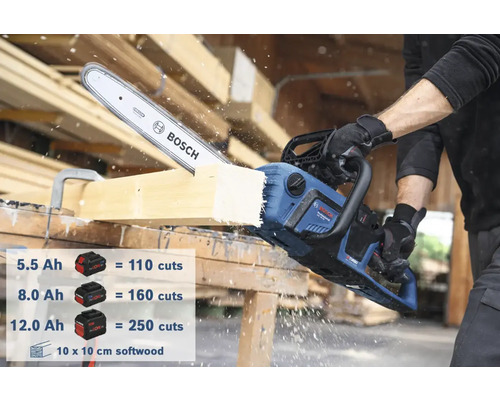 Tronçonneuse à batterie Bosch coupant du bois