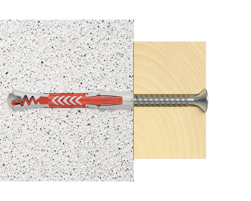Fischer Dübel mit Schraube in Wand und Holz