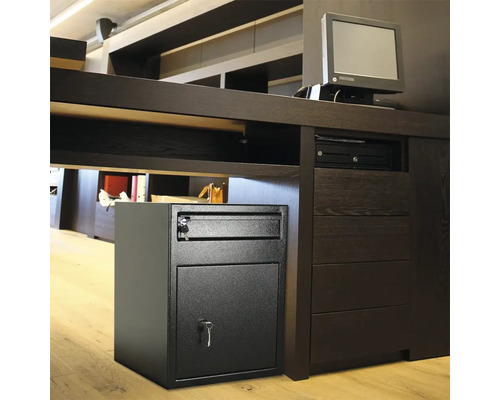Stahlschrank mit zwei Schubladen unter dem Schreibtisch