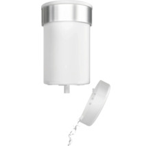 Seifenspender mit geöffnetem Deckel und auslaufender Flüssigseife