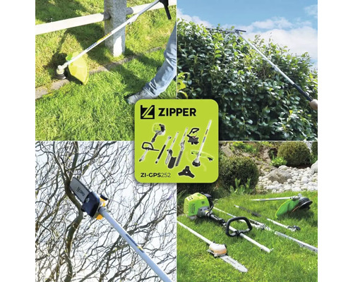 Outil de jardin multifonctionnel avec coupe-bordures, taille-haie et tronçonneuse de Zipper