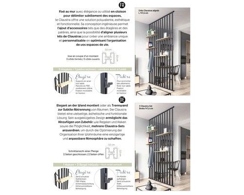 Cloison Claustra avec étagères et crochets pour un aménagement intérieur personnalisé