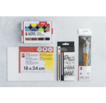 Peintures acryliques Marabu, carton à peindre, crayons graphite et pinceaux pour l''école et les loisirs