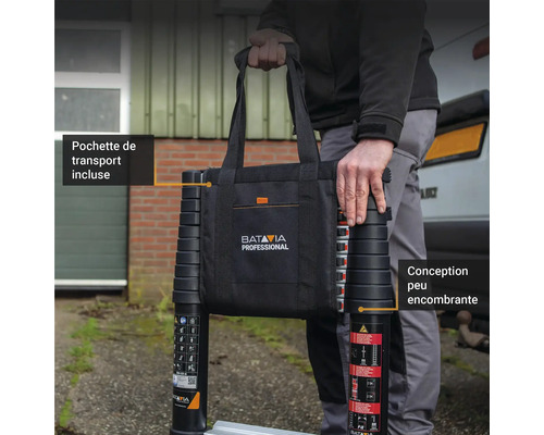 Échelle télescopique pliée dans un sac de transport