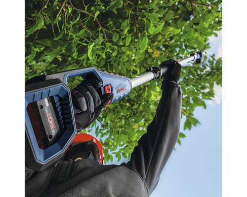 Élagueuse à batterie en cours d'utilisation pour couper les branches d'arbres