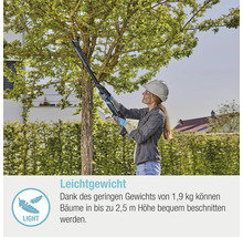 Femme coupant un arbre avec une cisaille à branches sans fil